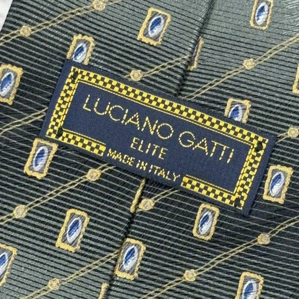 Luciano Gatti Neck Tie Mens Green Geometric‎ 100% Silk Hand Made In Italy